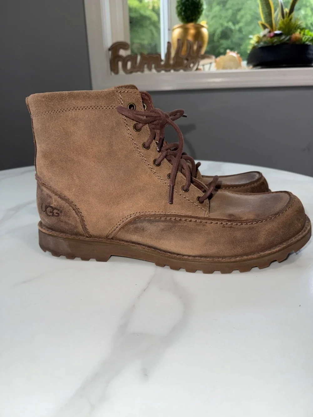 UGG Men's Tan Suede Lace-Up Moc Toe Boots